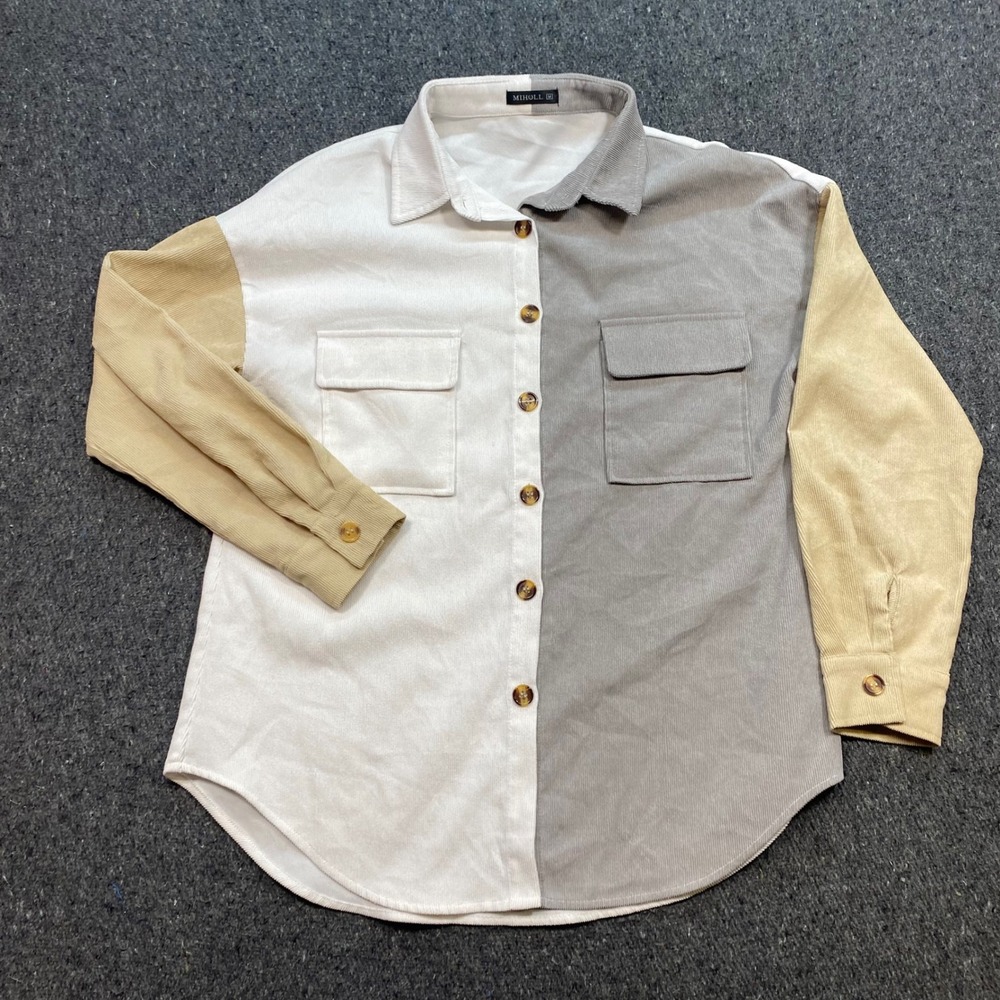 Miholl Colorblock Corduroy Shirt Sz M Womens Multi Streetwear Shacket